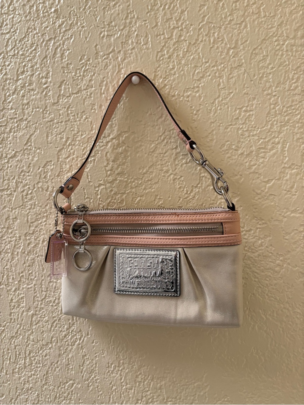 Coach Pearl Metallic and Blush Leather Poppy Bag
